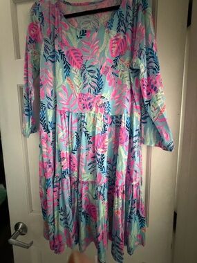 Lilly Pulitzer Women’s Tiered Dress in Aqua, Pink and Blue